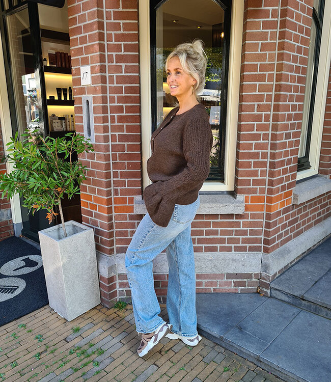 Knit Vestje Uitlopende Mouw Donkerbruin