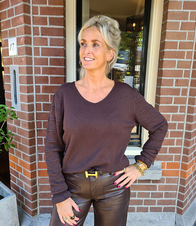 Knit Longsleeve Gehaakte Mouw Donkerbruin