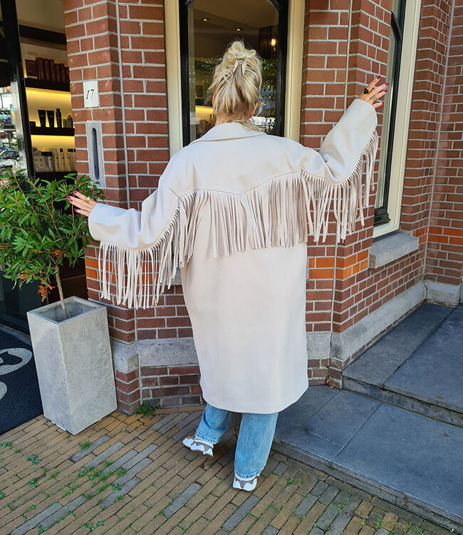 Oversized Mantel Crème Franje