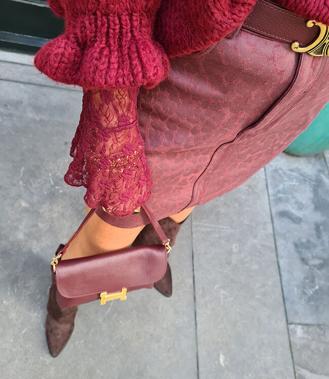 Azzurro Lederlook Rokje Leo/Bordeaux