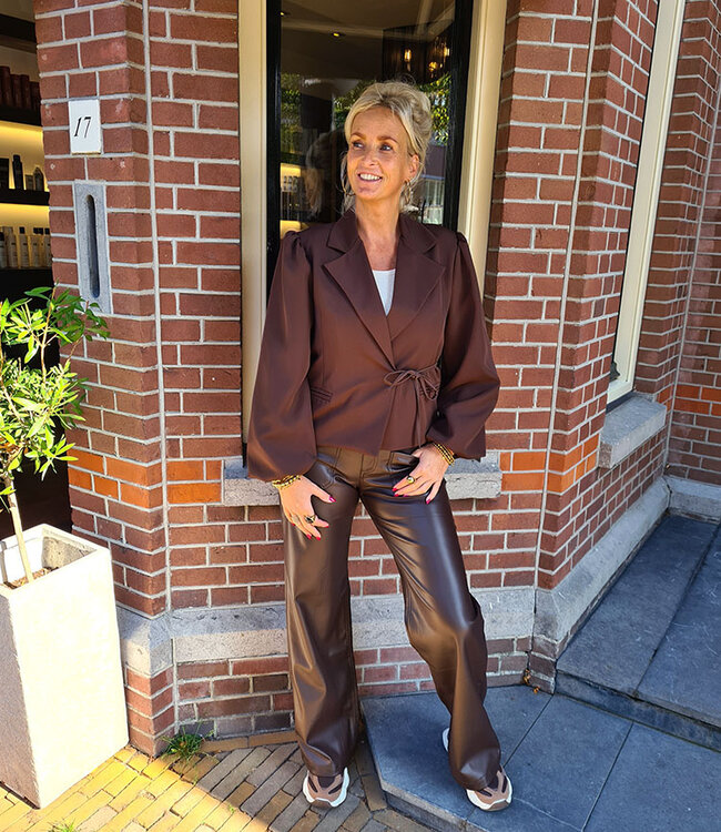 Blazer Overslag Pofmouw Donkerbruin