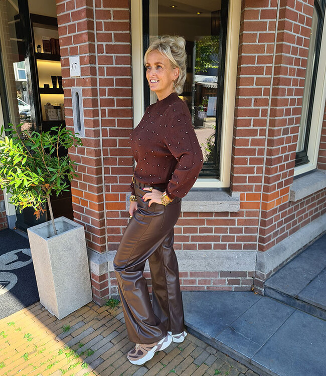 Knit Trui Parels Donkerbruin
