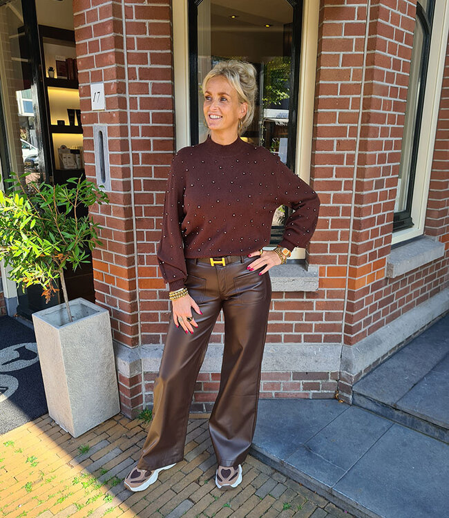 Knit Trui Parels Donkerbruin