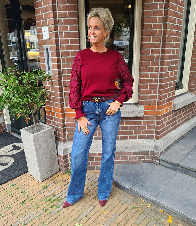 Knit Trui Kantenmouwen Bordeaux