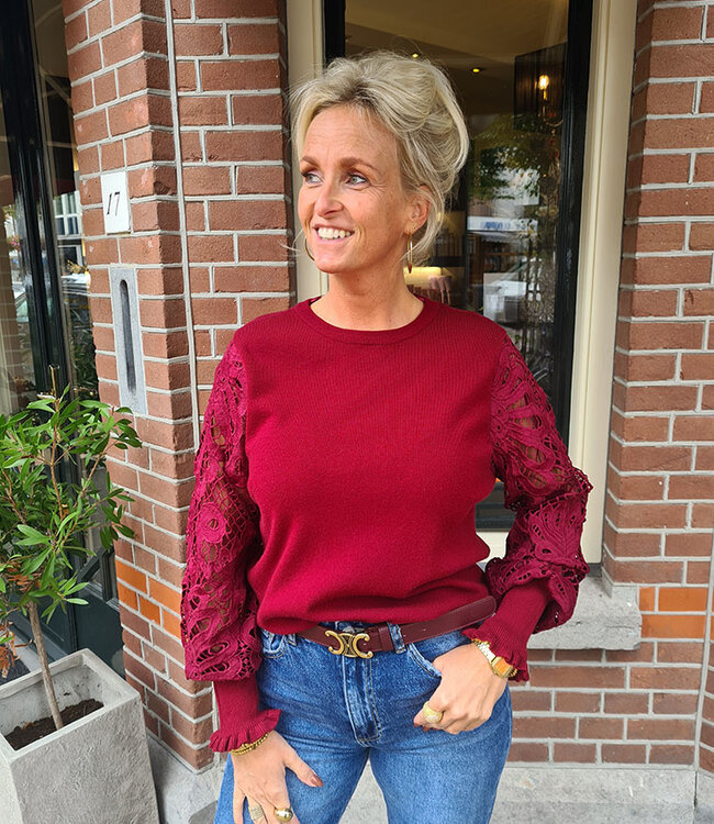 Knit Trui Kantenmouwen Bordeaux