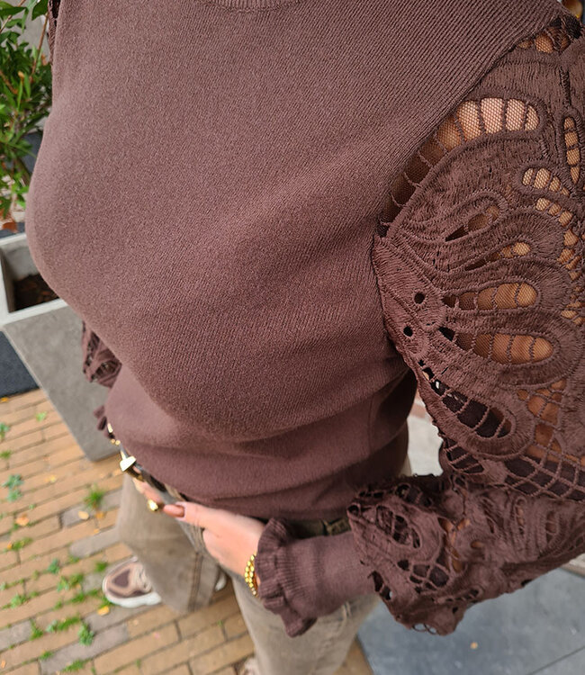 Knit Trui Kantenmouwen Donkerbruin