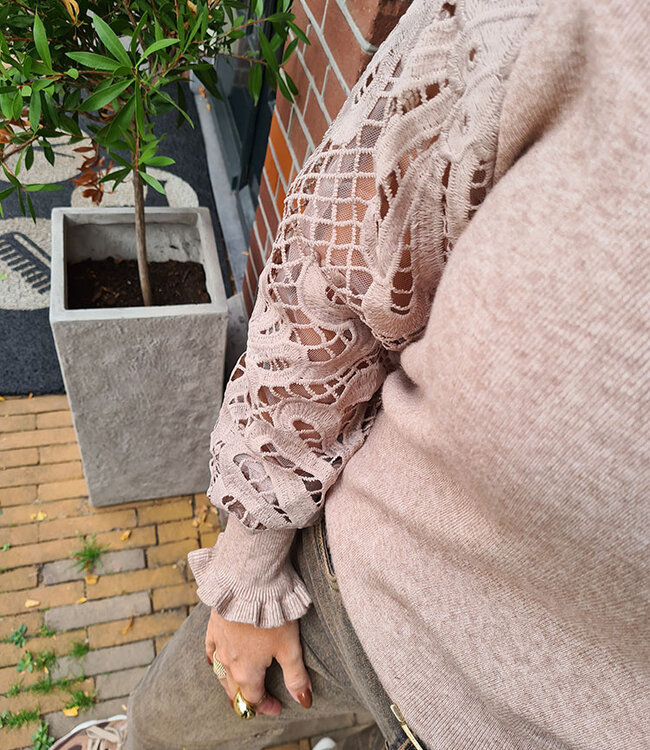 Knit Trui Kantenmouwen Taupe