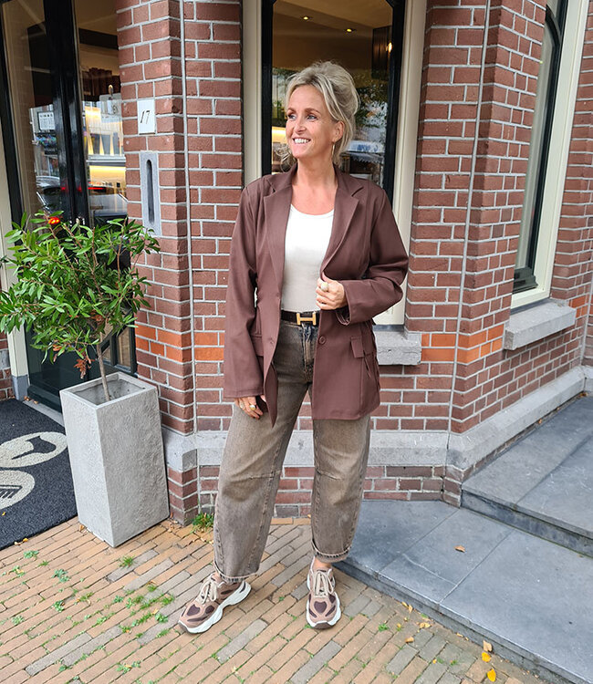 Blazer Gesmokte Zijkant Donkerbruin