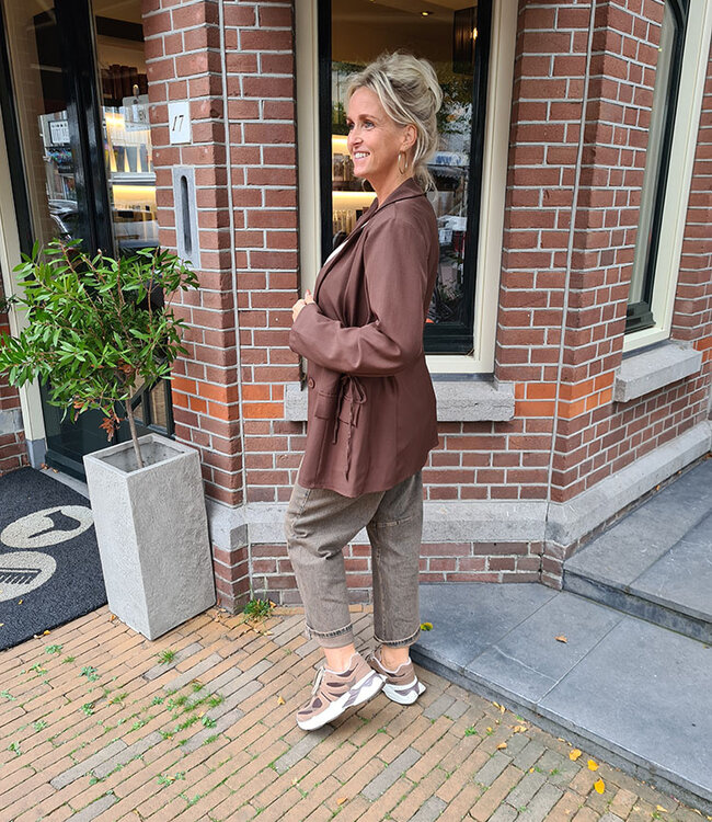 Blazer Gesmokte Zijkant Donkerbruin