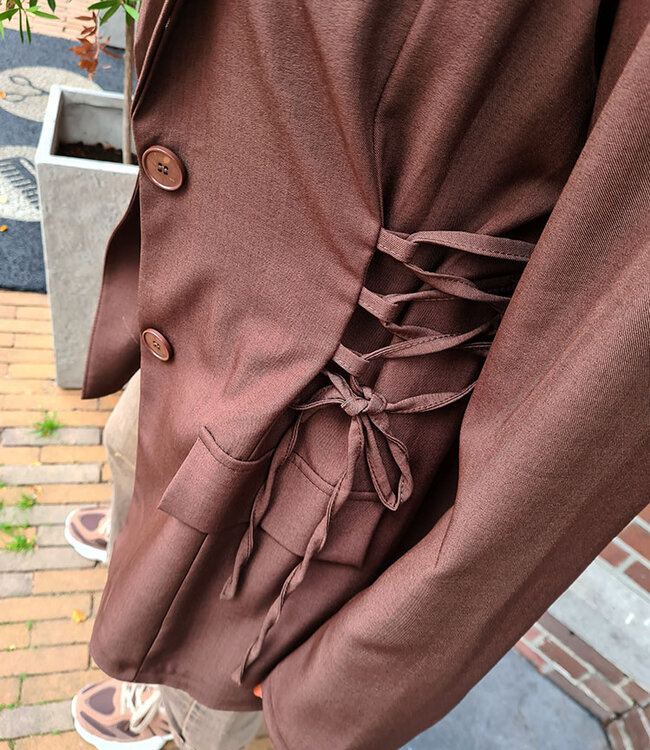 Blazer Gesmokte Zijkant Donkerbruin