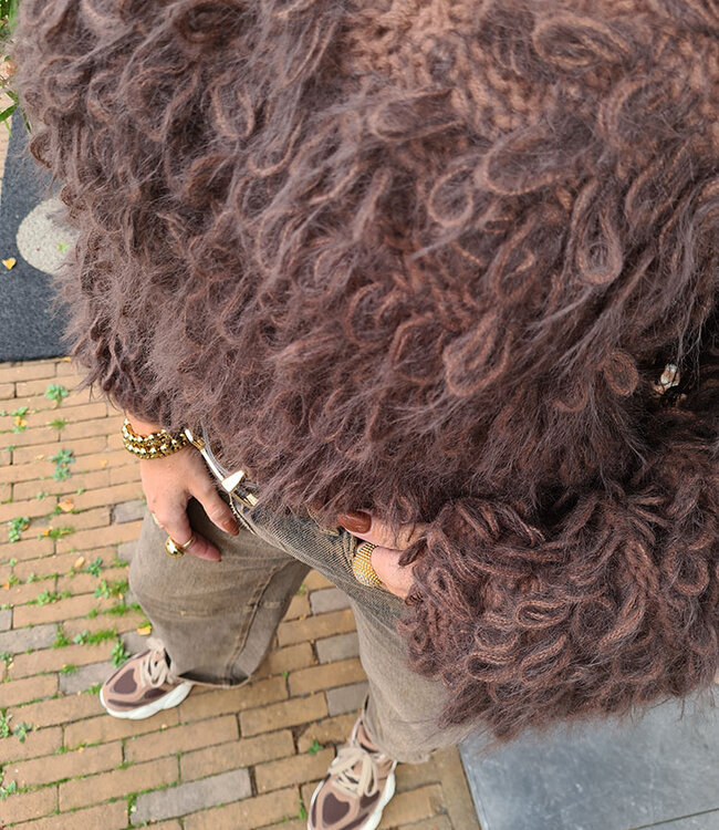 Short Franje Trui Gemêleerd Bruin