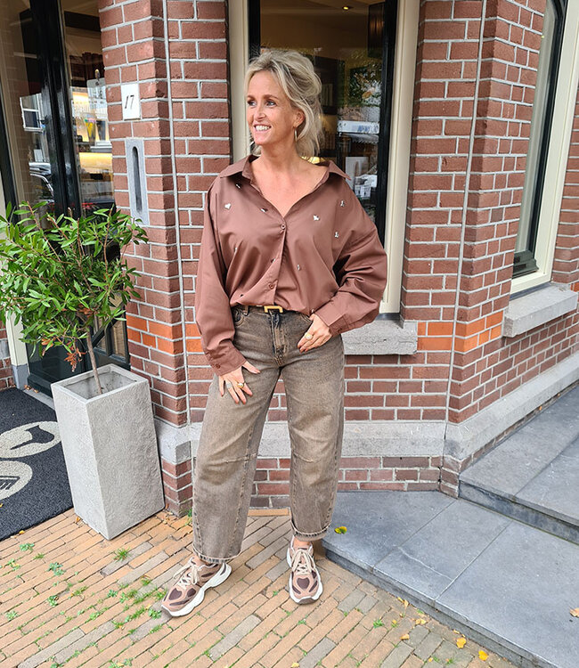 Oversized Blouse Studs Hartjes Bruin