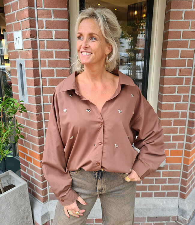 Oversized Blouse Studs Hartjes Bruin