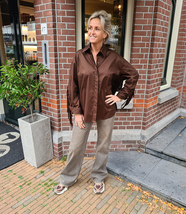 Oversized Franje Blouse Donkerbruin