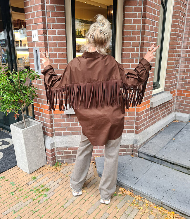 Oversized Franje Blouse Donkerbruin