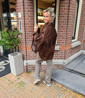 Oversized Franje Blouse Donkerbruin