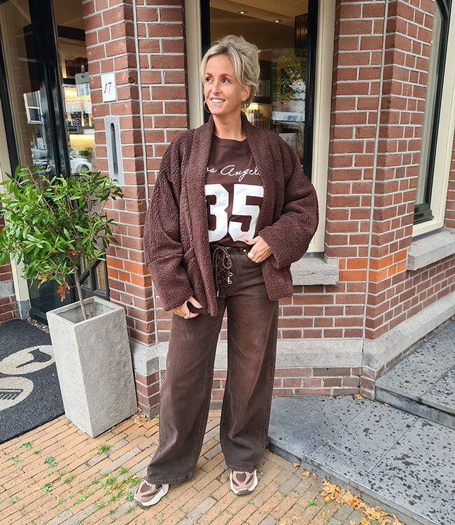 Oversized Teddy Vest/Jas Donkerbruin