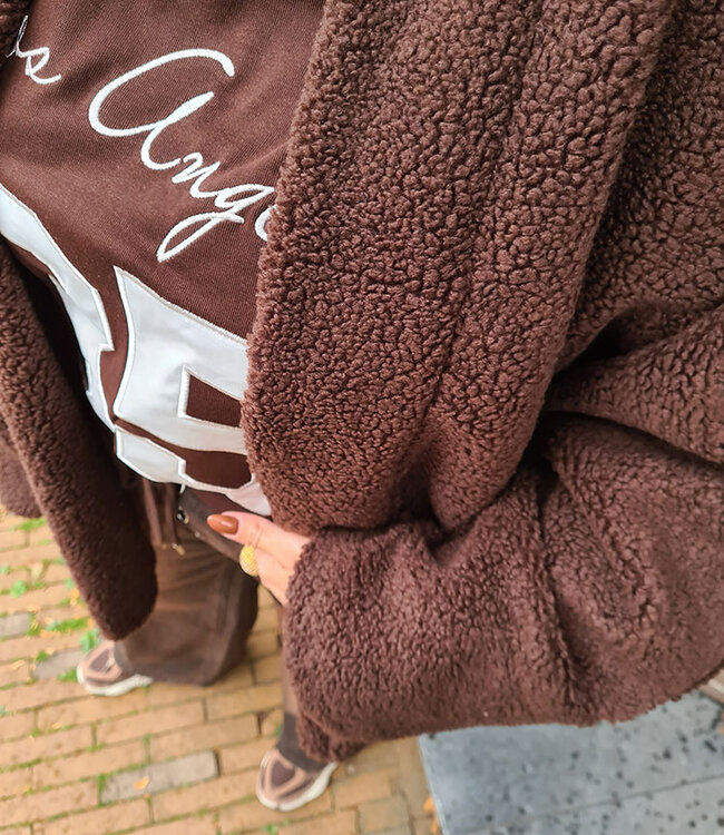 Oversized Teddy Vest/Jas Donkerbruin