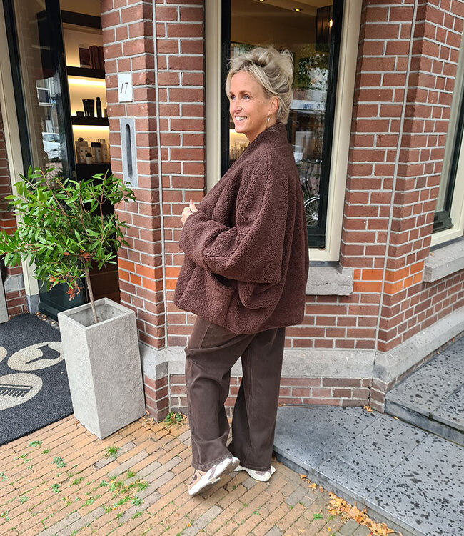 Oversized Teddy Vest/Jas Donkerbruin