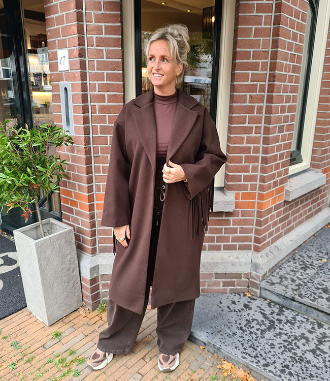 Oversized Mantel Donkerbruin Franje