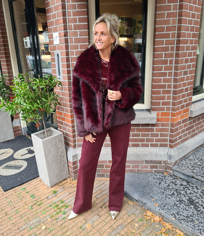 Faux Fur Short Jas Gemêleerd Bordeaux
