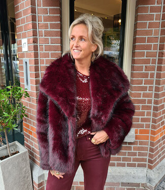 Faux Fur Short Jas Gemêleerd Bordeaux