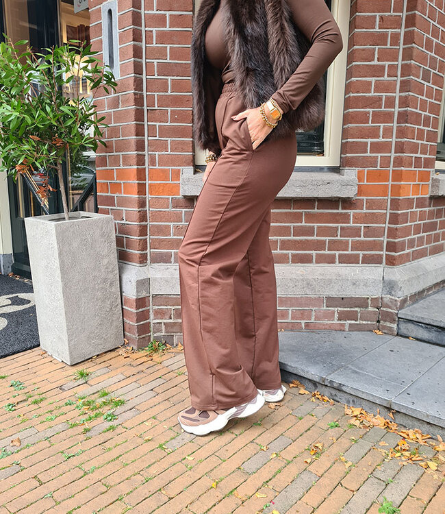 Jogger Pantalon met Naad Bruin