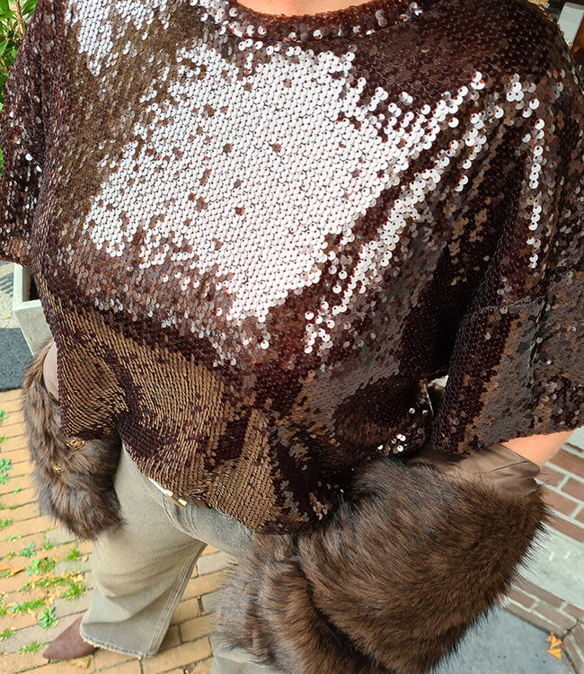 Pailletten Tee Donkerbruin