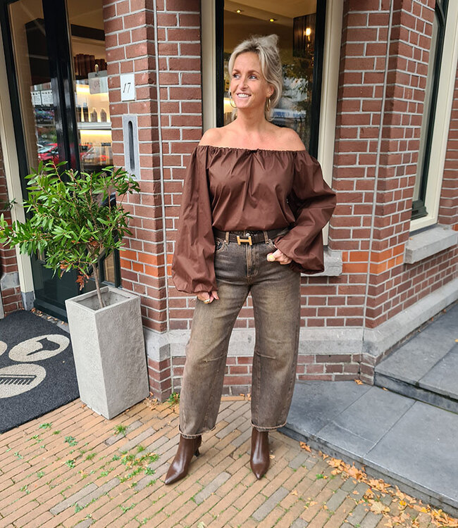Ambika Pofblouse Offshoulder Donkerbruin