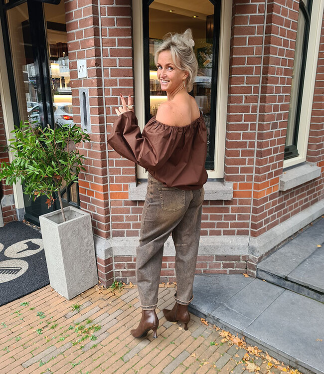 Ambika Pofblouse Offshoulder Donkerbruin