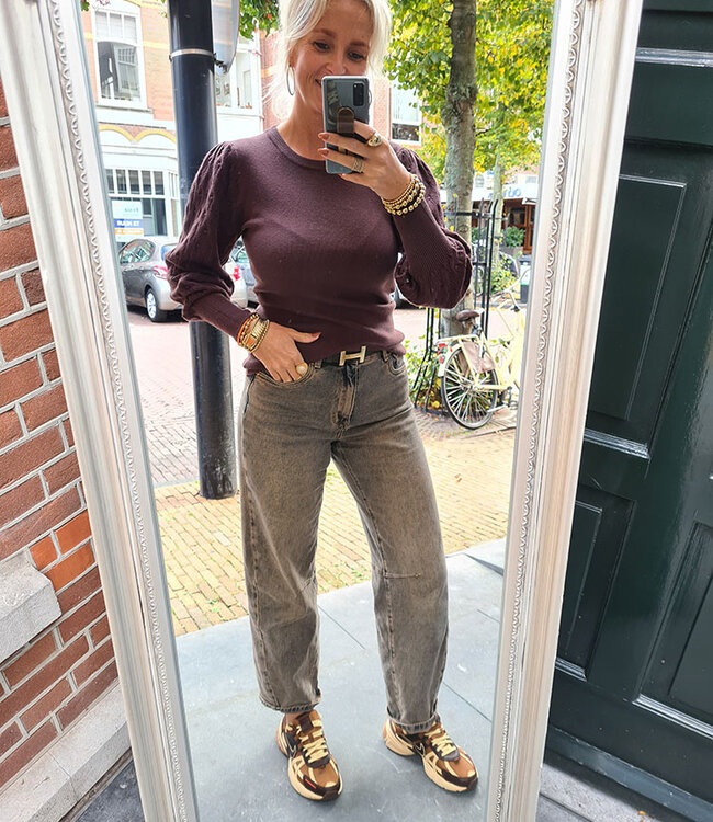 Knit Longsleeve Dots Mouwen Donkerbruin