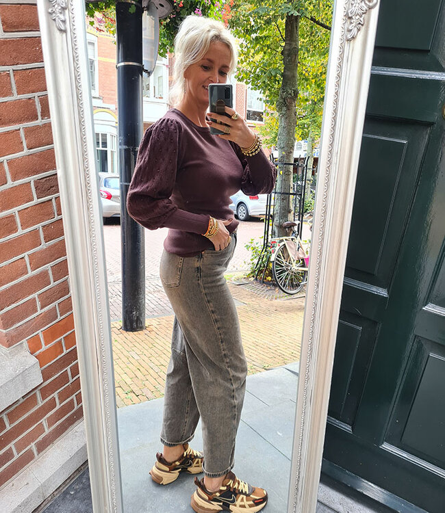 Knit Longsleeve Dots Mouwen Donkerbruin