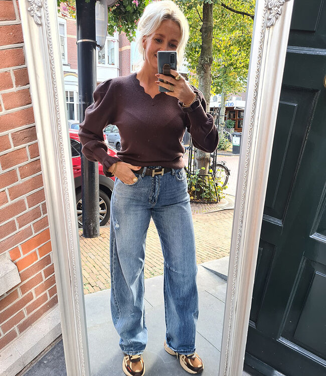 Vhals Knit Trui Pofmouw Donkerbruin