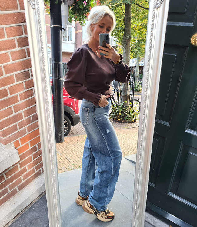 Vhals Knit Trui Pofmouw Donkerbruin