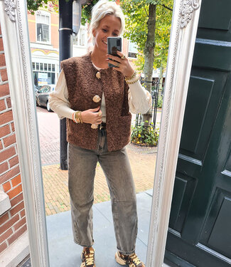 Vilted Gilet Gouden knopen Gemêleerd Bruin