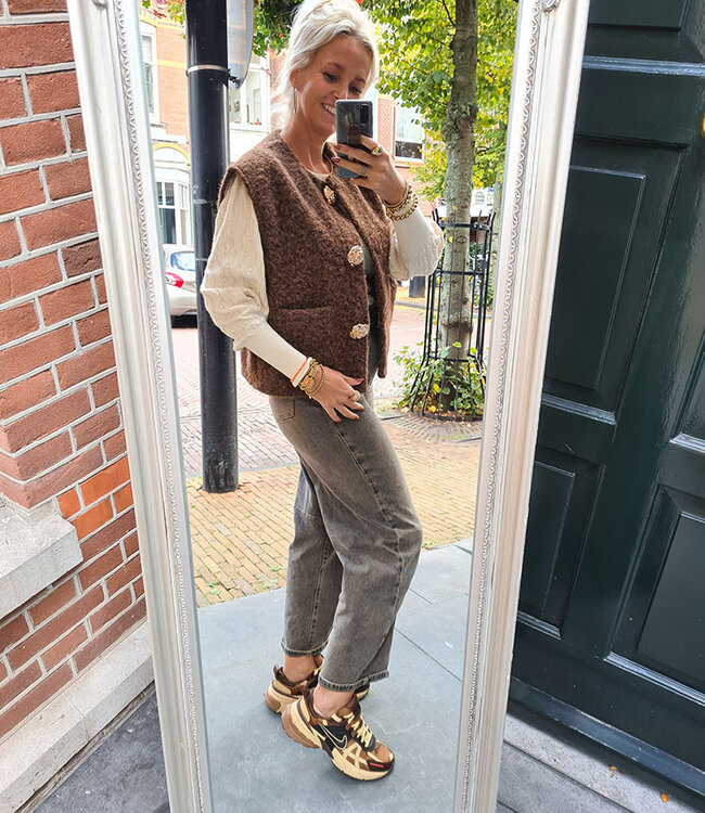 Vilted Gilet Gouden knopen Gemêleerd Bruin