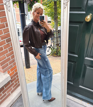 Lederlook Short Pofmouw Donkerbruin