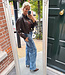 Lederlook Short Pofmouw Donkerbruin