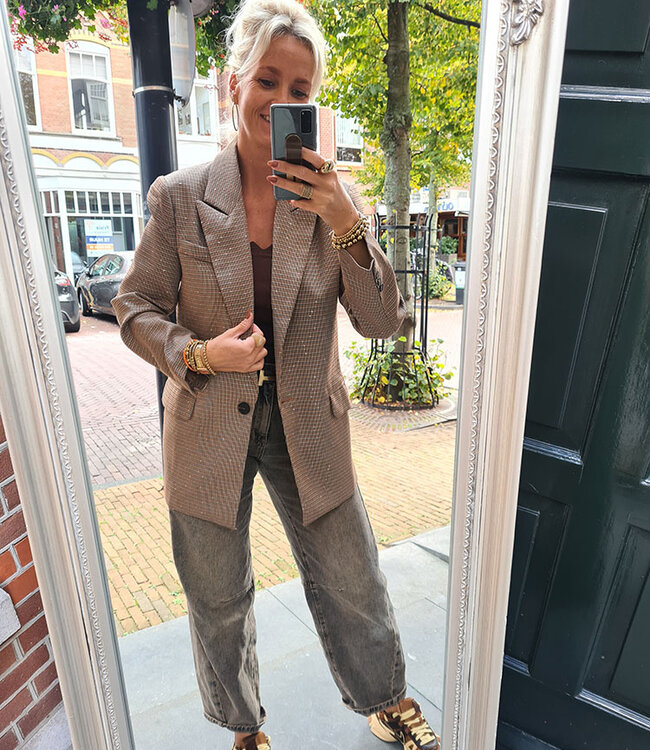 Blazer Ruit met Shimmer Bruintinten