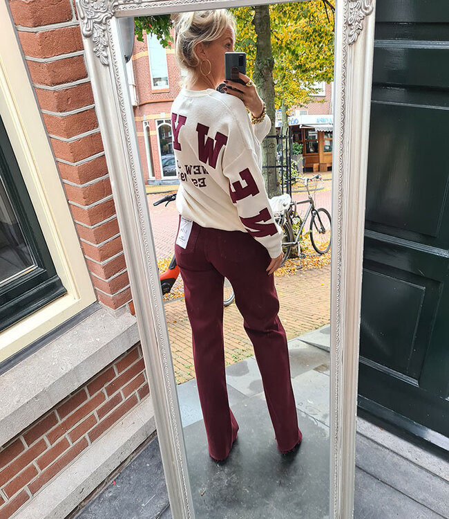 Knit Trui NY Back Print Crème/Bordeaux