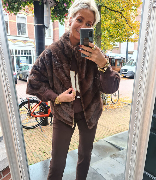 Bodywarmer Faux Fur Gemêleerd Donkerbruin
