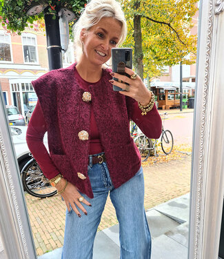 Vilted Gilet Gouden knopen Gemêleerd Bordeaux