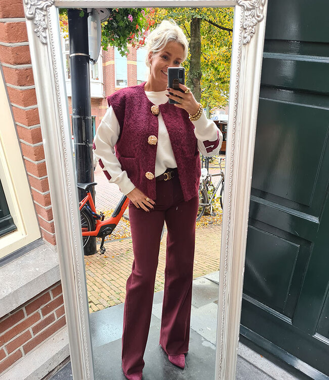 Vilted Gilet Gouden knopen Gemêleerd Bordeaux