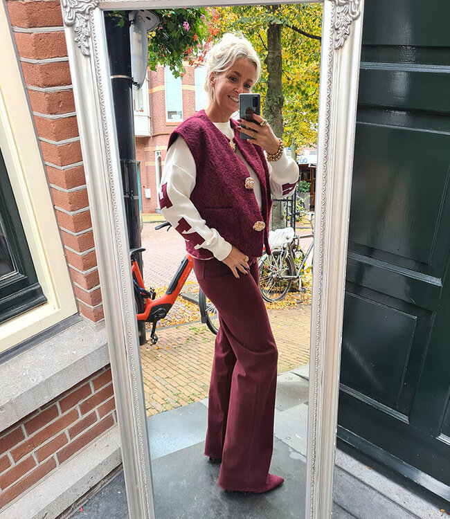 Vilted Gilet Gouden knopen Gemêleerd Bordeaux