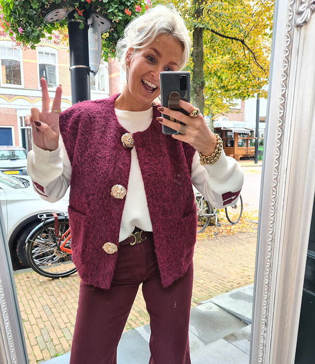 Vilted Gilet Gouden knopen Gemêleerd Bordeaux