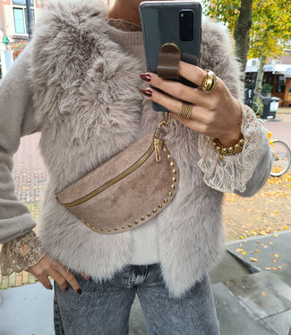 Crossbody Suede met Studs Taupe