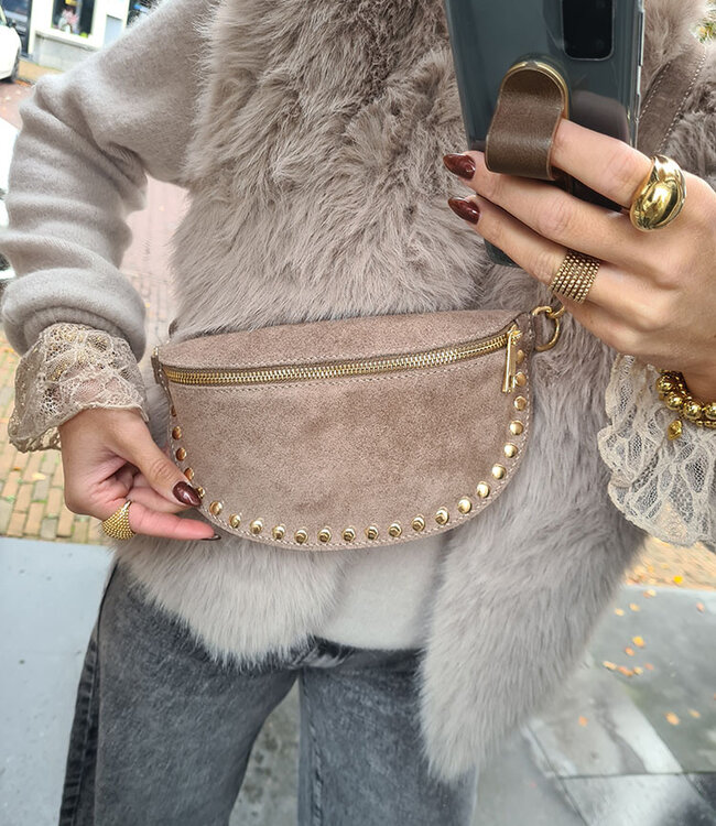 Crossbody Suede met Studs Taupe