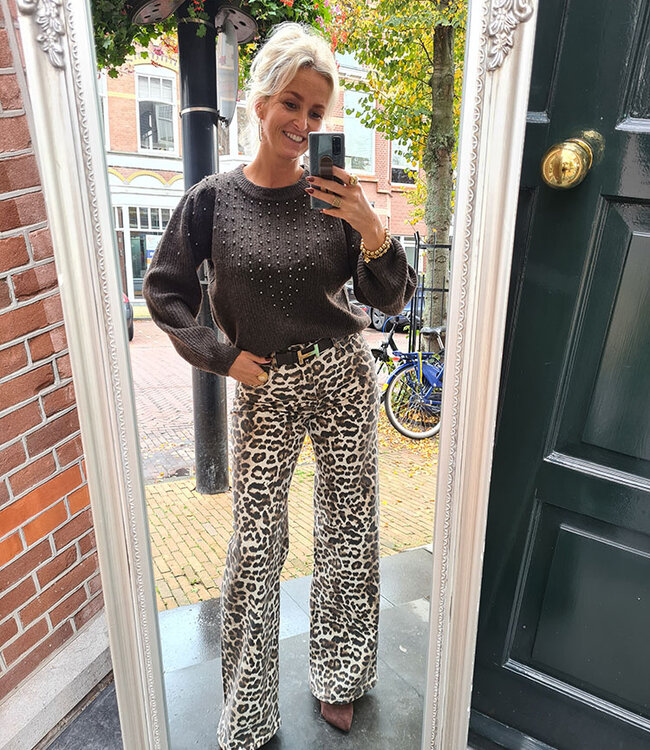 Azzurro Knit Trui Parels Donkerbruin