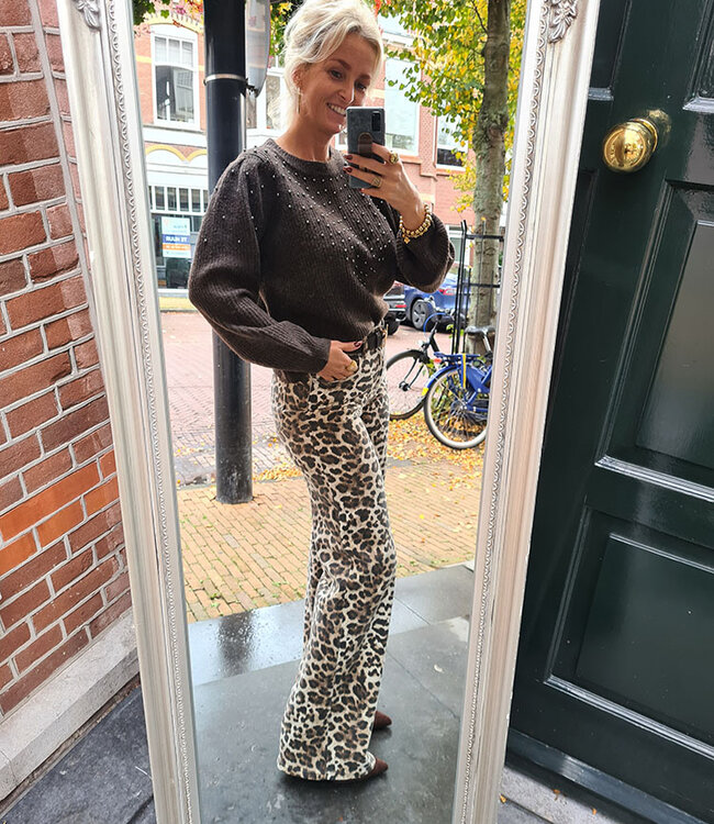 Azzurro Knit Trui Parels Donkerbruin