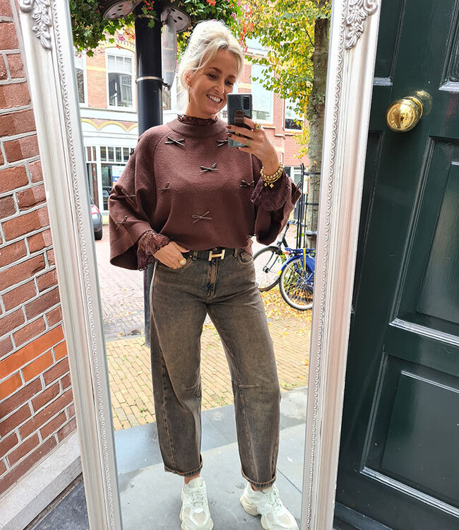 Oversized Trui met strikjes Donkerbruin